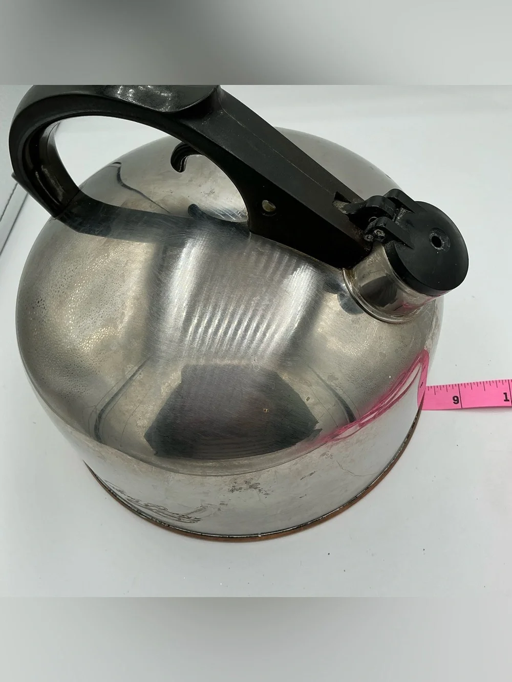Vintage Revere Ware Whistling Tea Kettle Copper Bottom Stainless Steel 8 cup USA